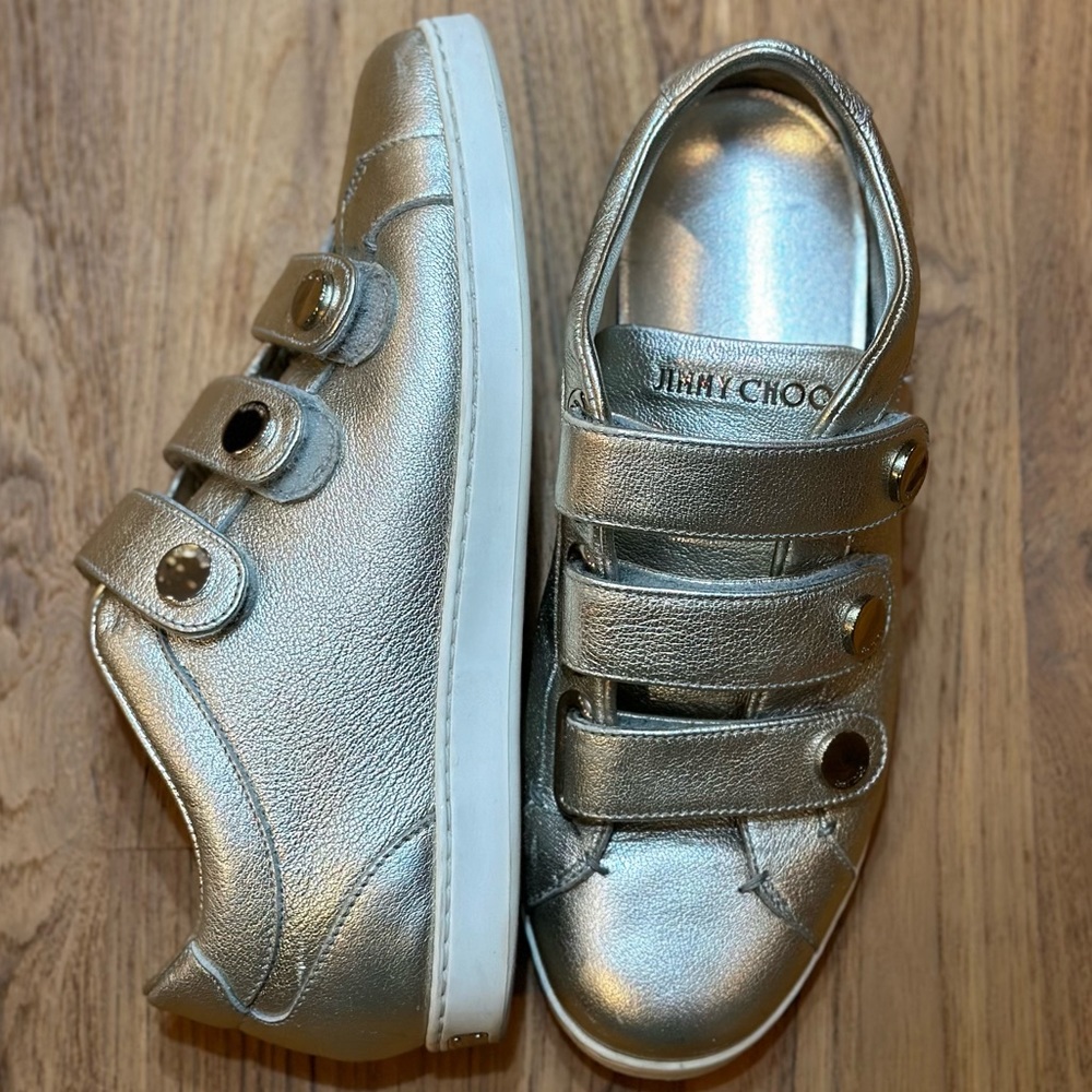 Jimmy Choo silver sneakers velcro strap